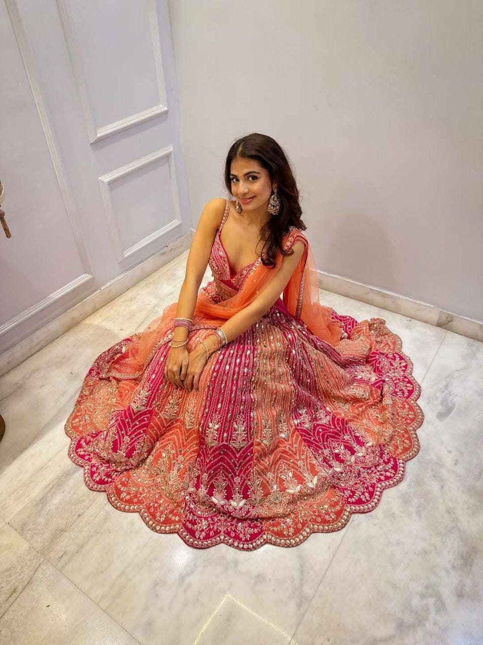 Faux Georgette Lehenga Choli, Mirror Work, Grand Flare Bridal Set