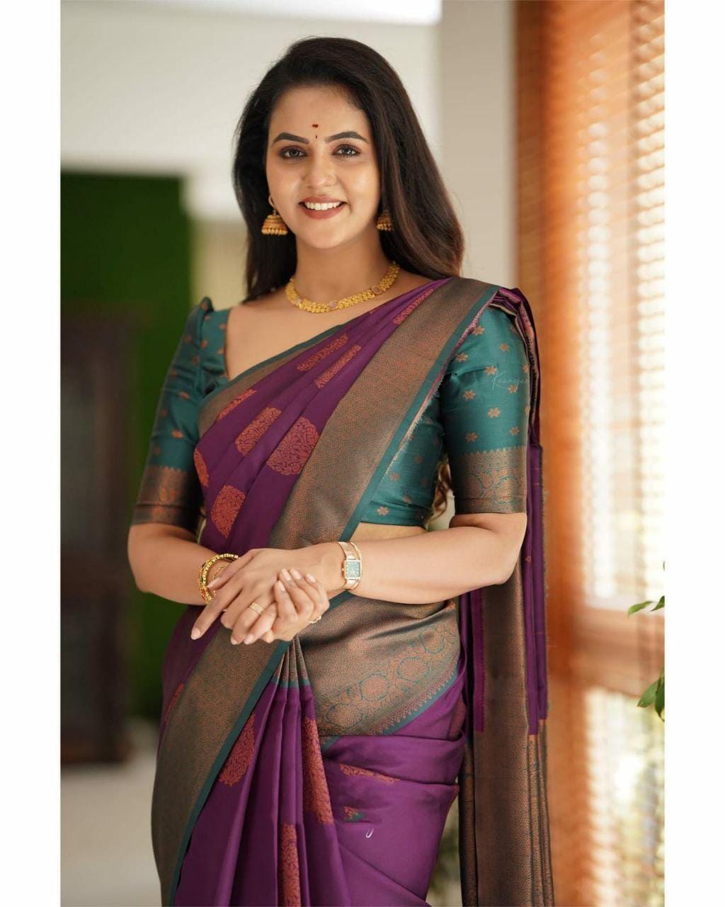 Banarasi Soft Silk Saree, Jacquard Border Blouse, Festive Indian Wedding Wear