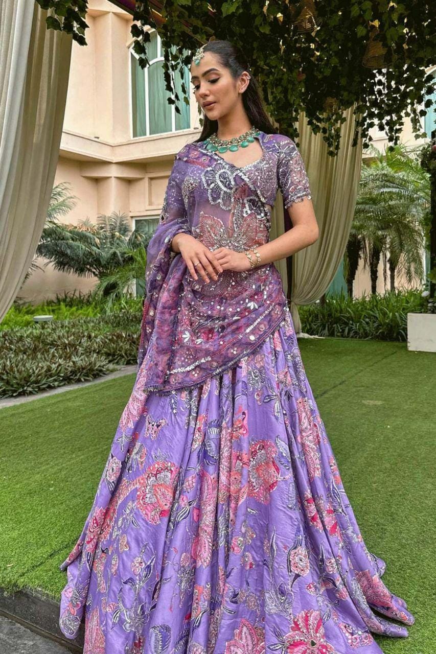 Taby Silk Lehenga Choli | Hand Mirror Sequins Embroidery, 3.5 Meter Flair, Indian Wedding Wear
