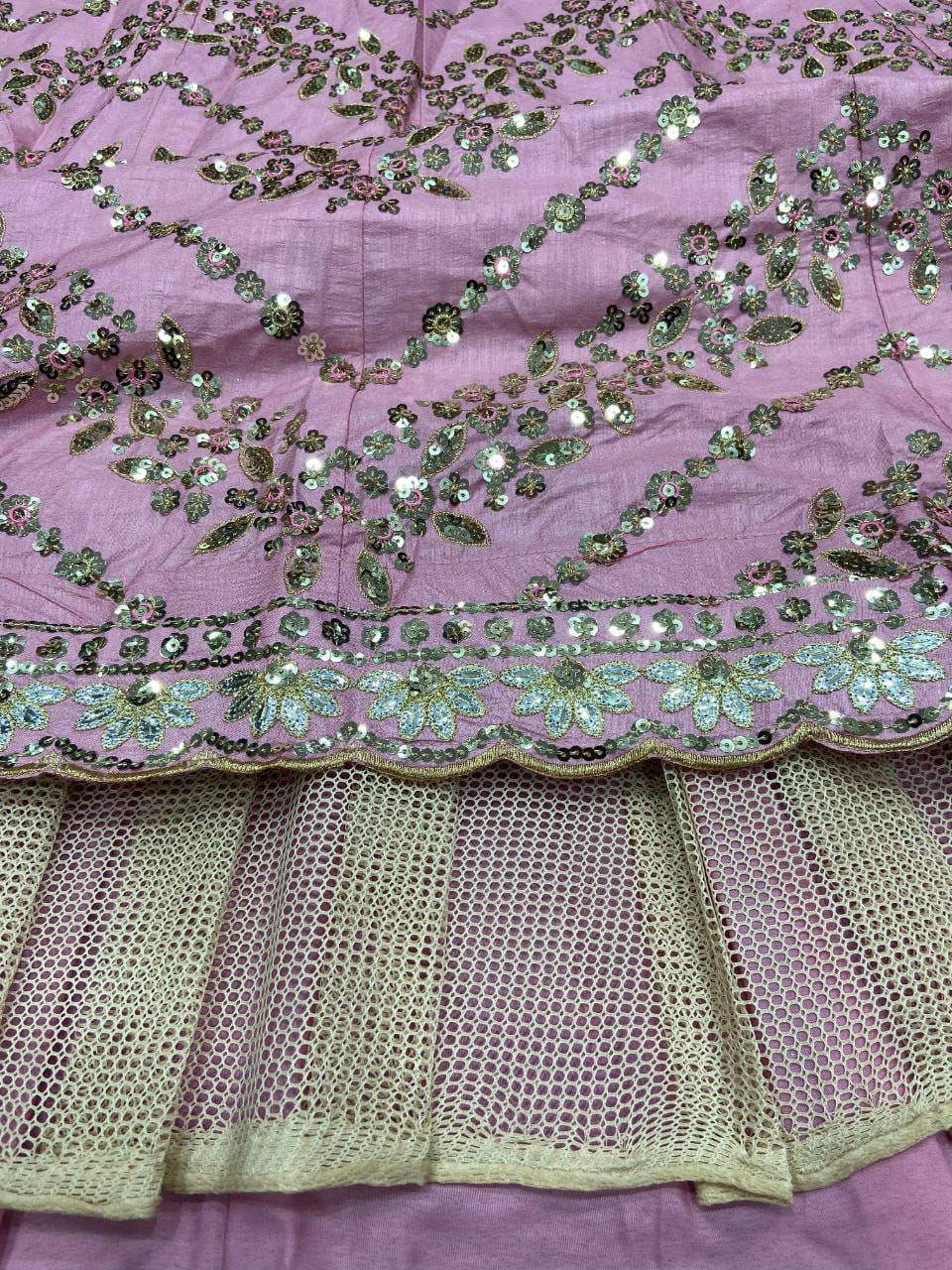Chinon Silk Lehenga Choli, Multi Thread Sequins Work, Wedding Bridal Party Wear Net Dupatta