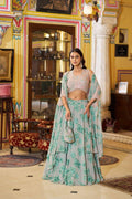 Embroidered Georgette Lehenga Choli Set with Cape Dupatta & Batwa Bag