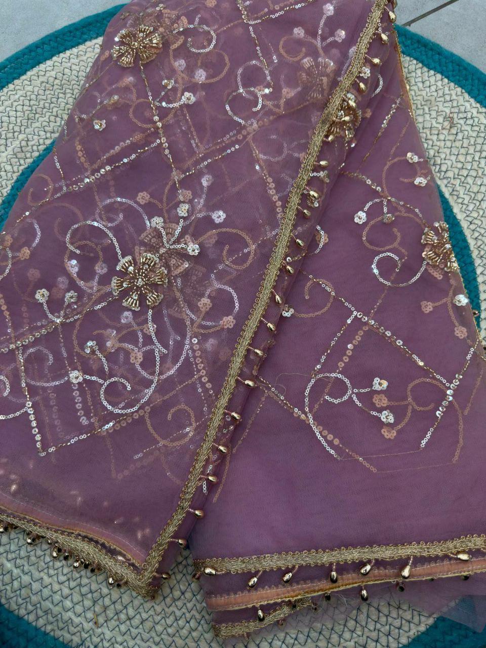 Designer Net Saree | Beads, Pearls, Sequins Embroidery | Party Wedding Wear (Unstitched Blouse)