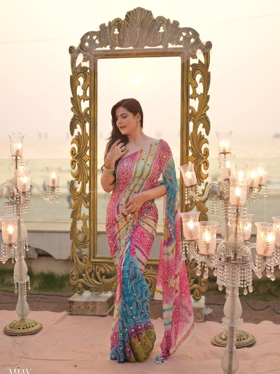 Soft Tabby Floral Sparrow Print Lehenga Choli | Handwork Cutdana Indian Wedding Festive Wear
