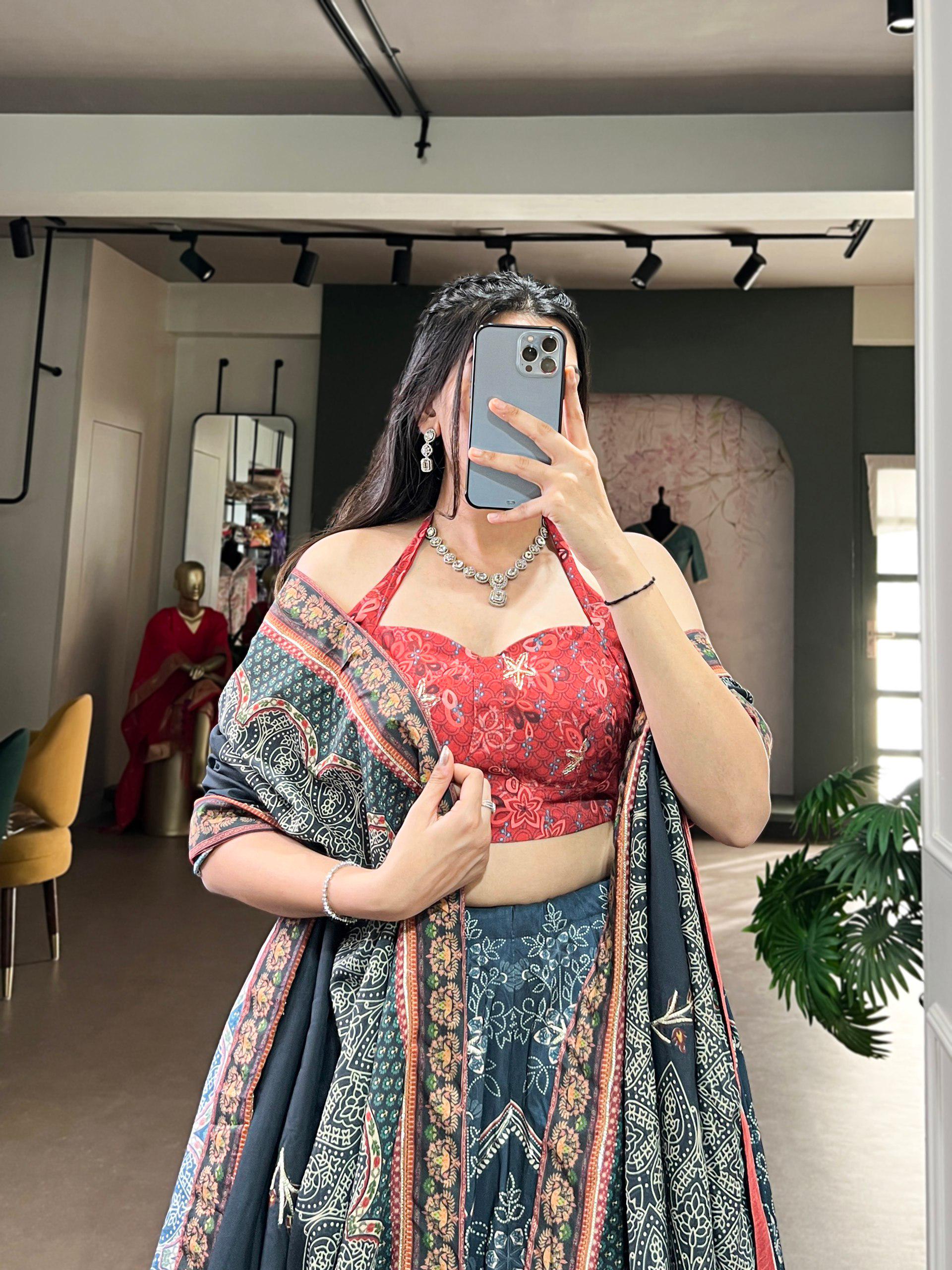 Vaishali Silk Lehenga Choli Set | Printed Beads, Gotta Patti Lace, Festive Wear