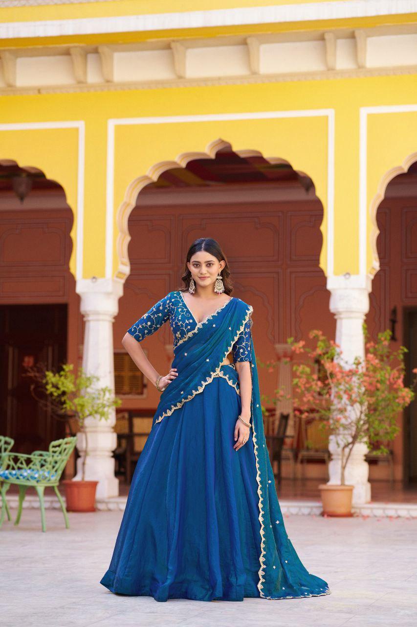 Fendi Fabric Lehenga Choli Set | Sequins, Thread Embroidery, 4 Meter Flair, Party Wear