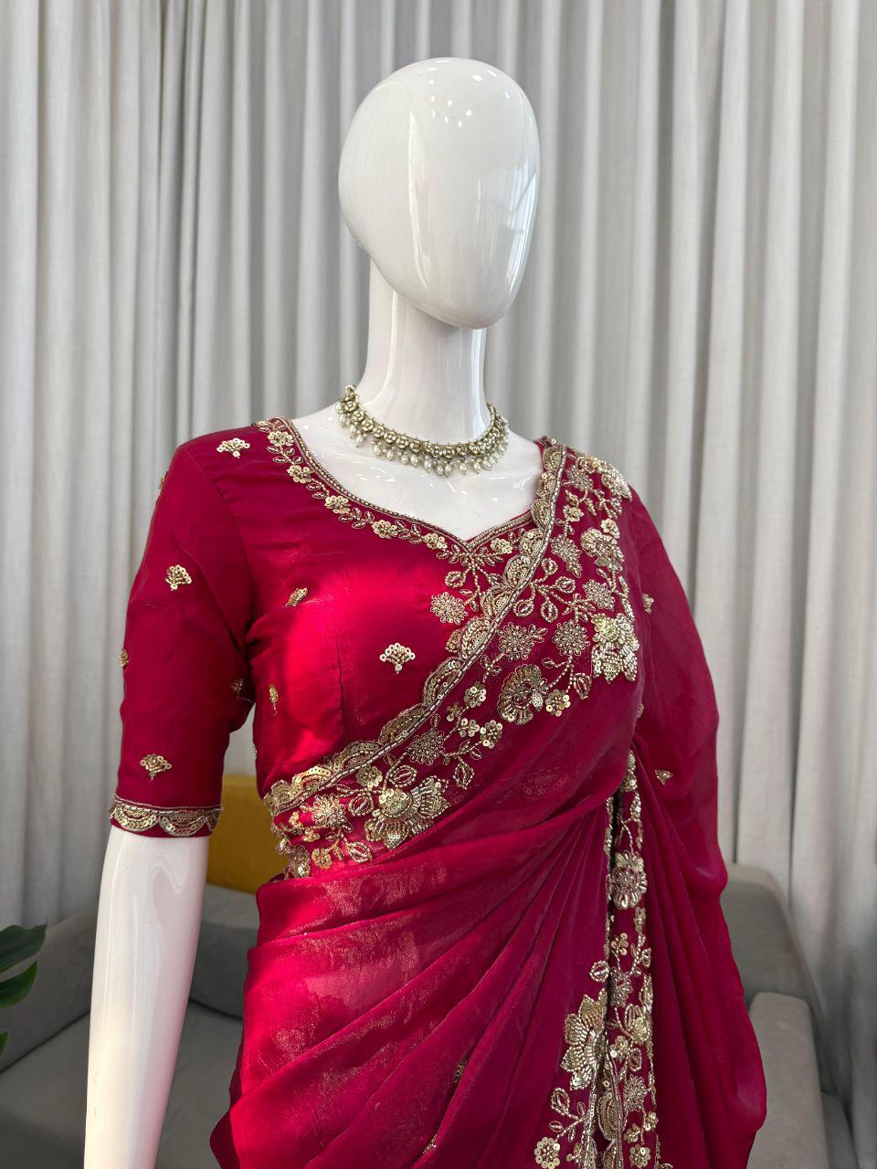 Luxury Fendy Silk Saree with Heavy Bead & Sequin Embroidery