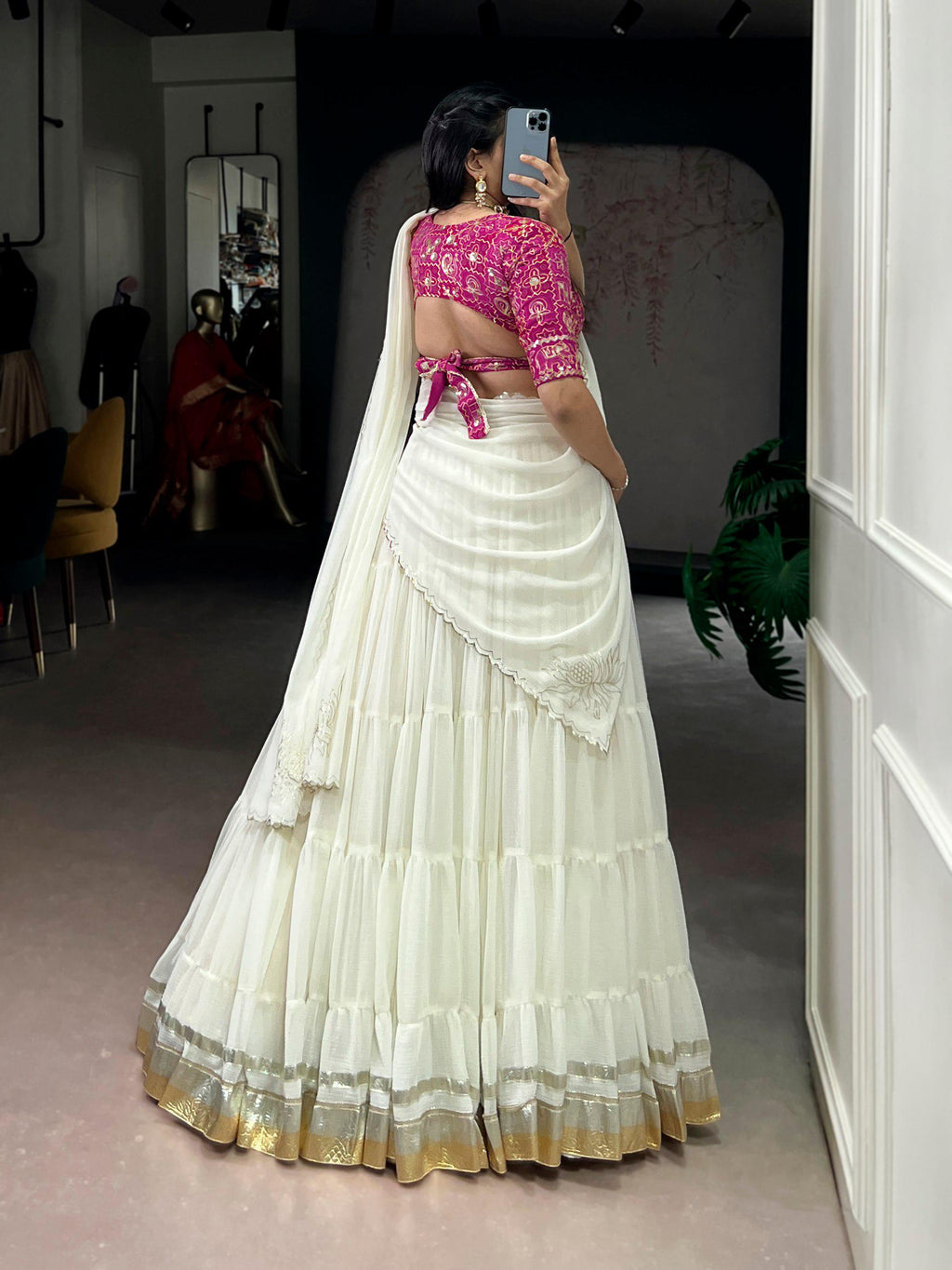 Marble Fabric Lehenga Choli Set, Bandhej Print Blouse, Foil Work Dupatta, 12 Meter Flair