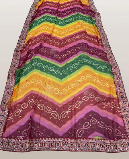 Soft Georgette Digital Print Saree | Embroidered Lace Border, Banglory Silk Blouse