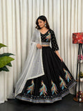 Embroidered Roman Silk Lehenga Choli Set | Peacock Sequin Work Wedding Outfit