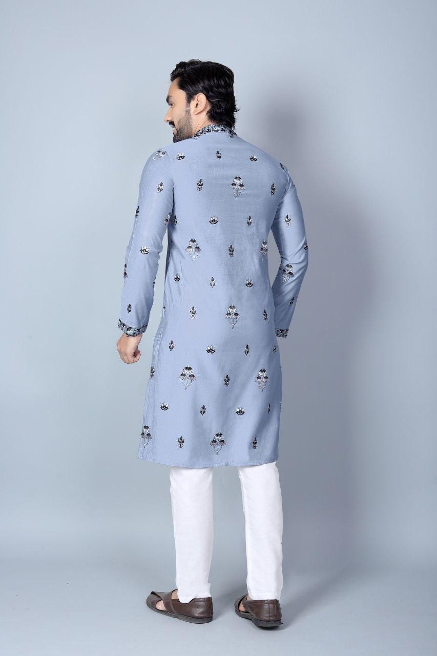 Men's Chanderi Silk Kurta Pajama Set | Festive Indian Ethnic Wear, Cotton Pajama