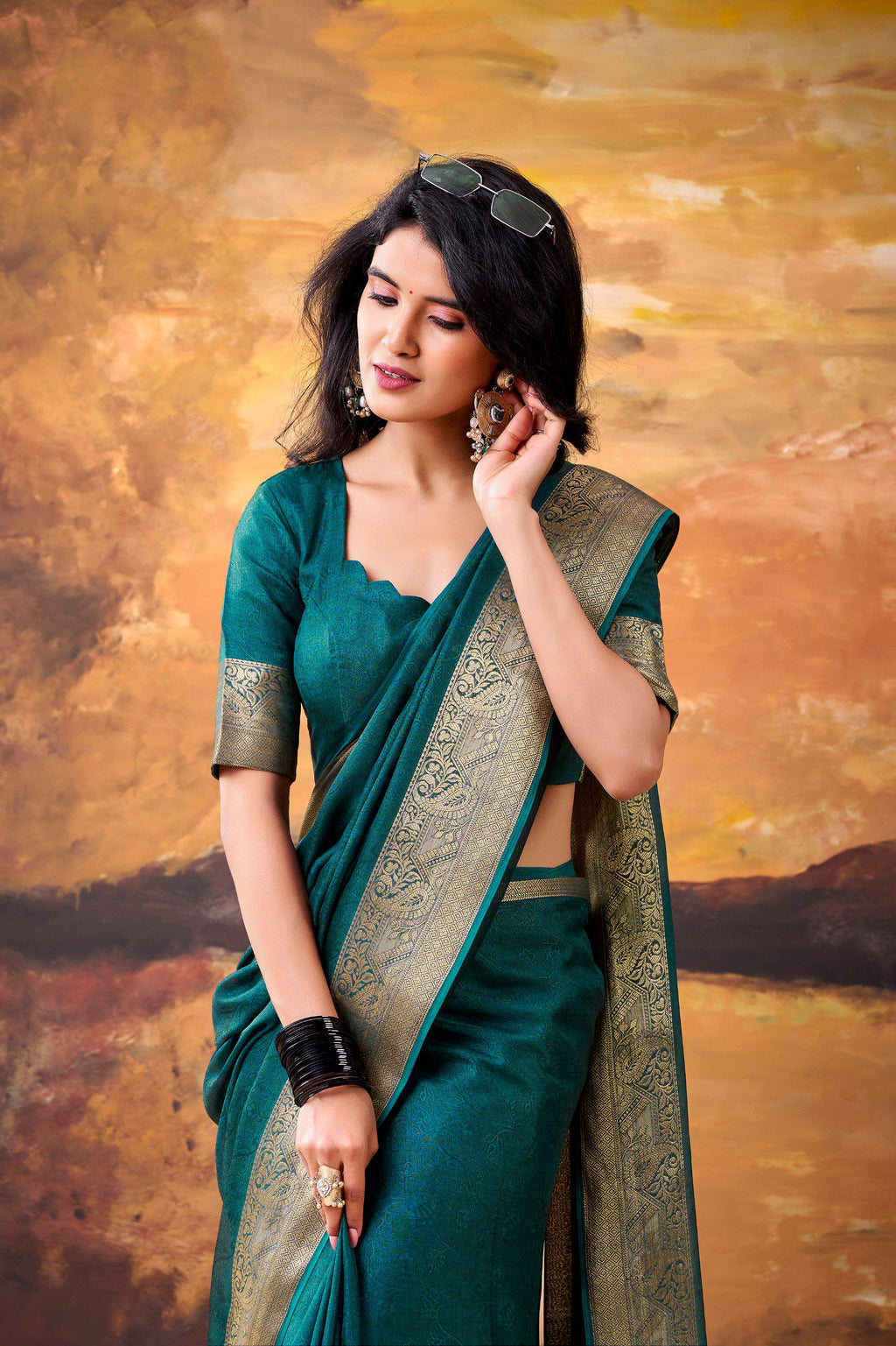 Mass Mello Saree, Zari Weaving Work, Traditional Indian Festive Party Wear (Unstitched Blouse)