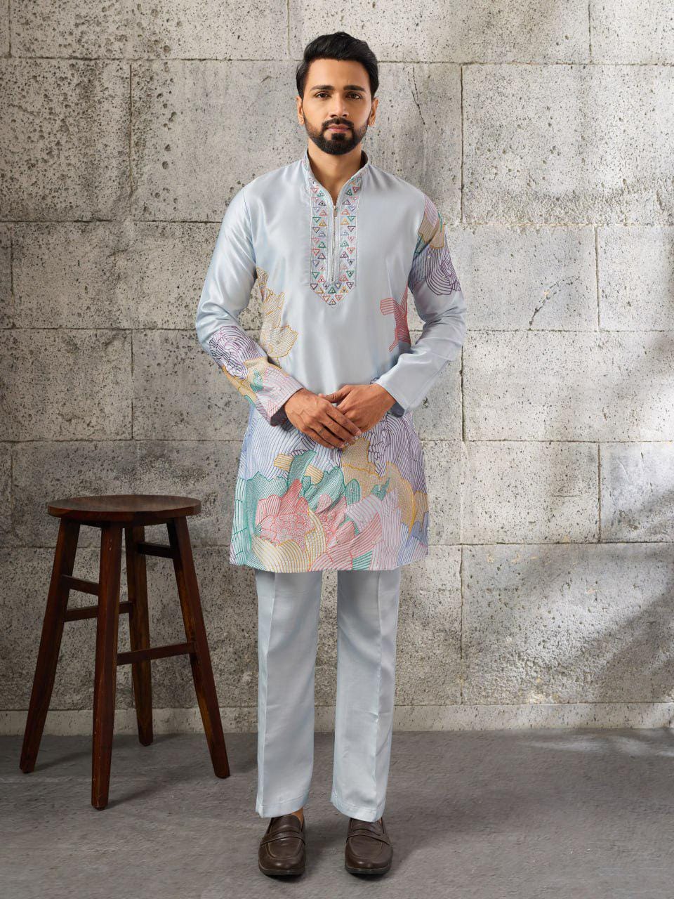 Men's Silk Kurta Pant Set | Thread Sequin Embroidery, Festive Wedding Ethnic Wear