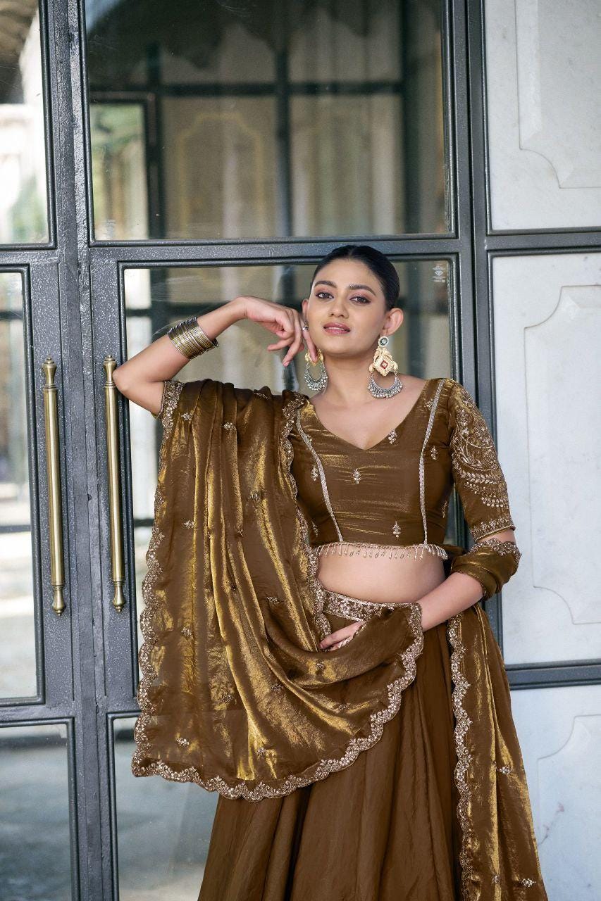 Fendi Lehenga Choli Set | Sequins Embroidery, 5 Meter Flair, Bridal Party Wear