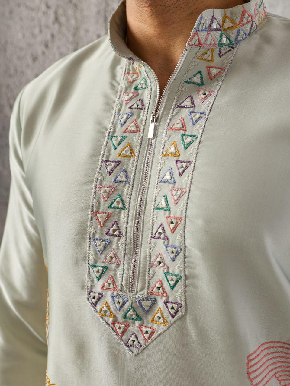 Men's Silk Kurta Pant Set | Thread Sequin Embroidery Festive Outfit