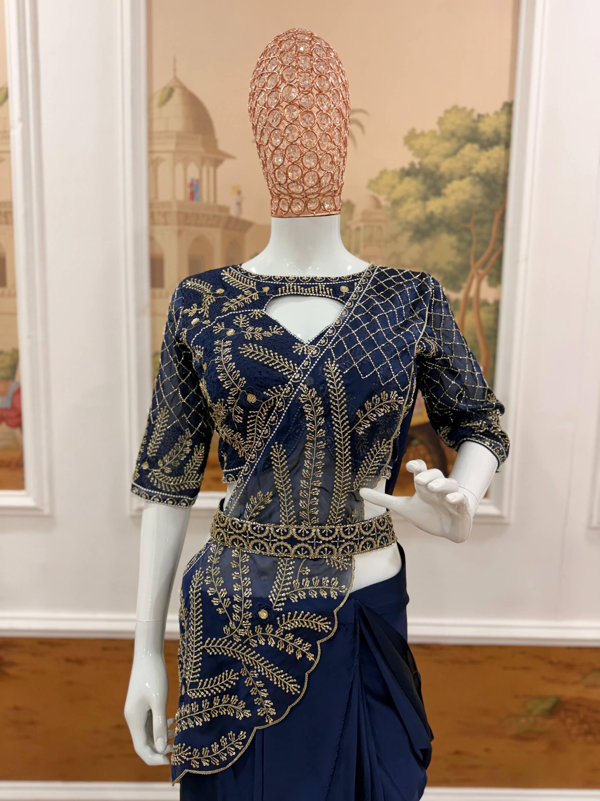 Ready to Wear Rangoli Silk Saree, Beads Embroidery, Pre-Stitched Party Wear Ensemble
