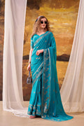 Crepe Weaving Saree with Unstitched Blouse, Lightweight Indian Festive Wear
