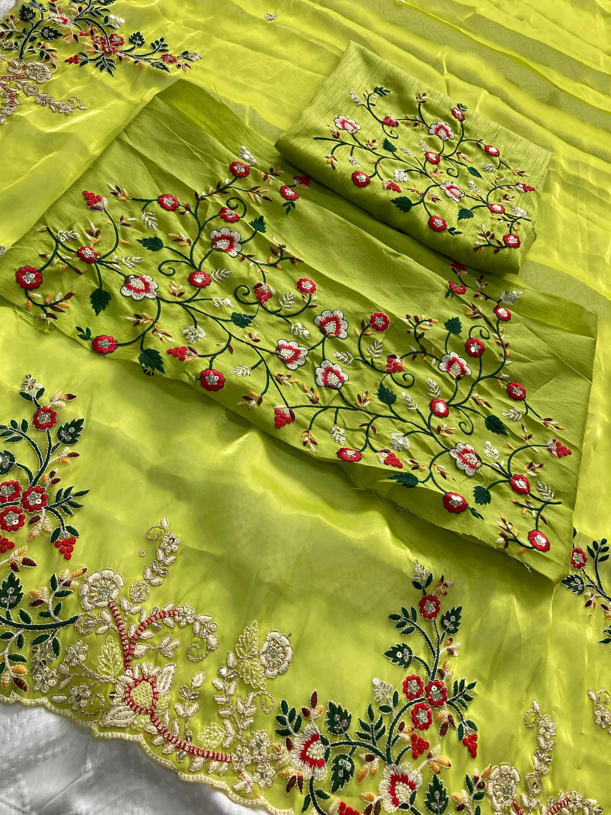 Zimmy Chu Silk Saree, Embroidered Butta, Cutwork Border, Wedding Designer Saree, Mono Banglory Blouse