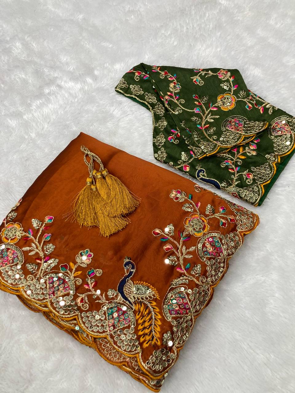 Rangoli Silk Saree | White Coding, Multi Embroidery, C-Pallu, Cutwork Border, Unstitched Blouse