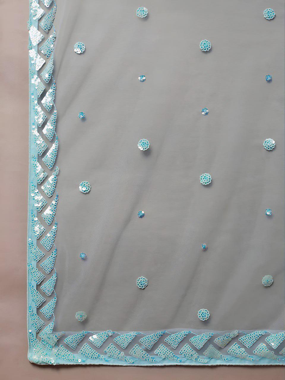 Light Blue Soft Net Lehenga Choli Set, Sequins Embroidery, Bridal Party Wear (Semi-Stitched)