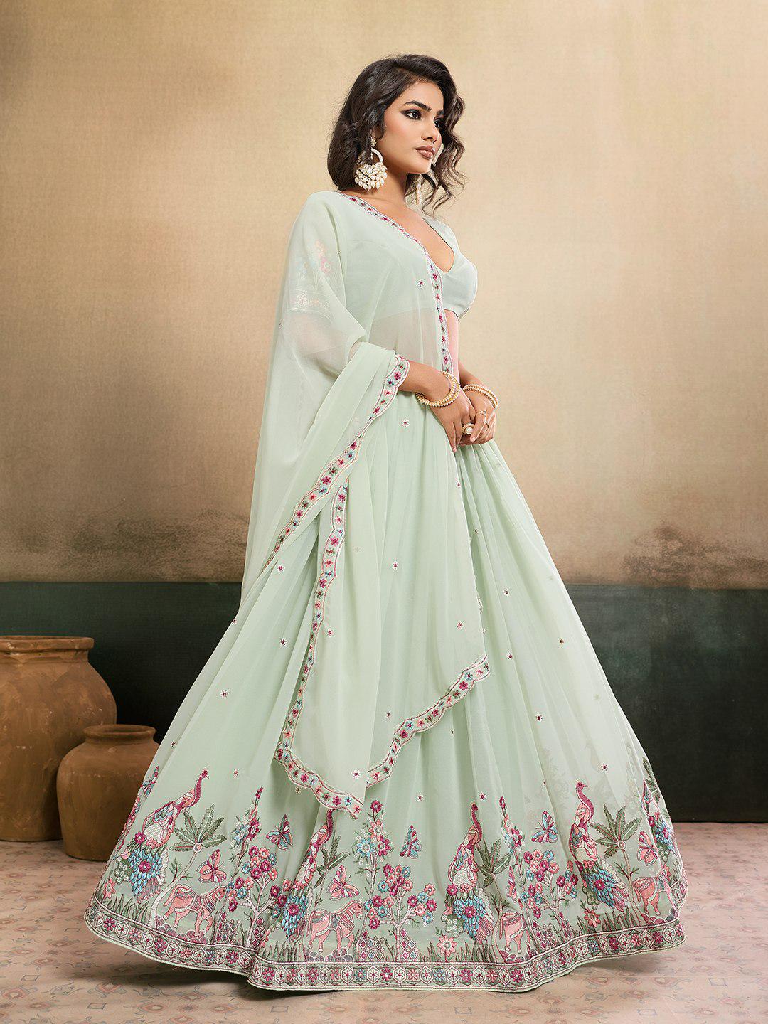 Embroidered Star Georgette Lehenga Choli Set | 4.5 Meter Flare, Cutwork Dupatta, Indian Festive Wear