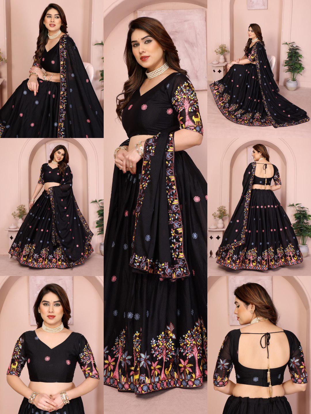 Embroidered Star Georgette Lehenga Choli Set | Indian Wedding Wear, Bridal Festive (2 Colours)