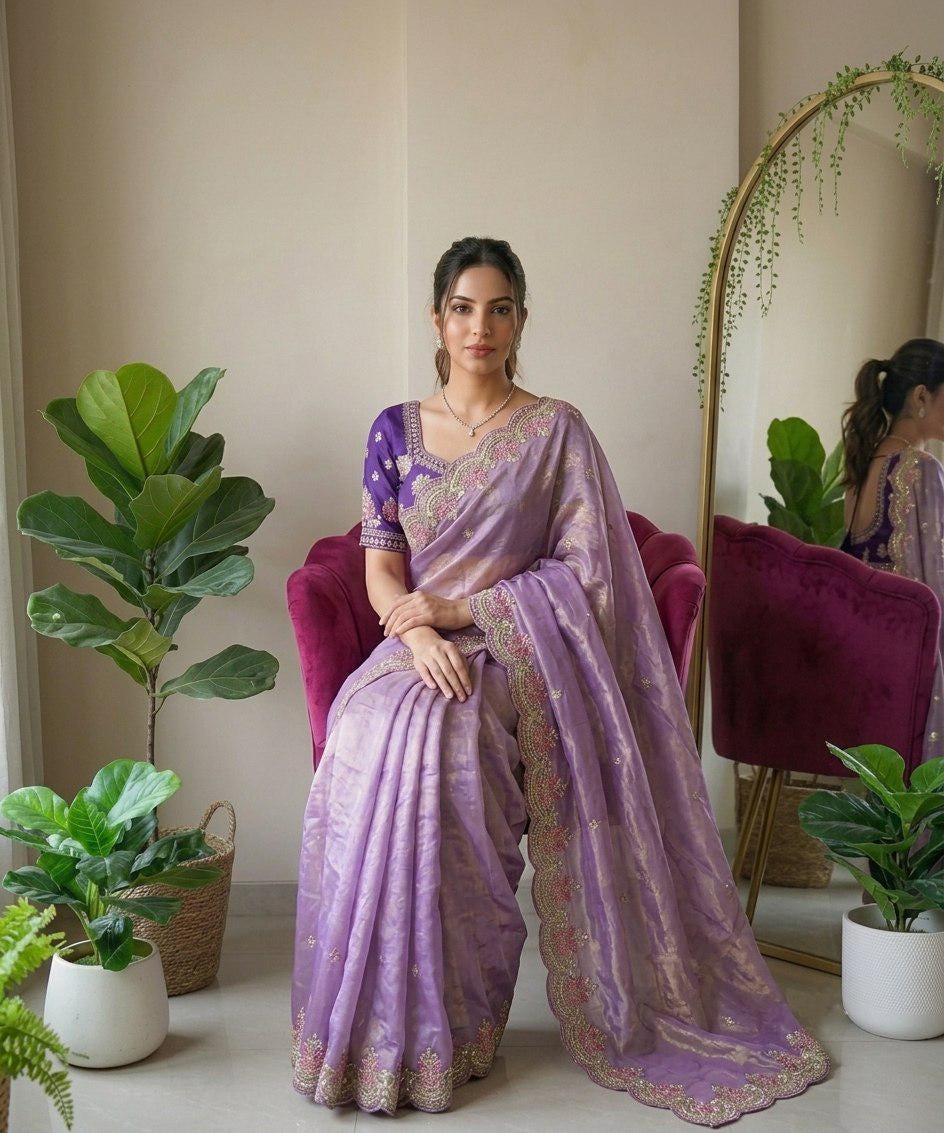 Fendy Satin Silk Saree | Embroidered Butti, Cutwork Border, Designer Wedding Wear