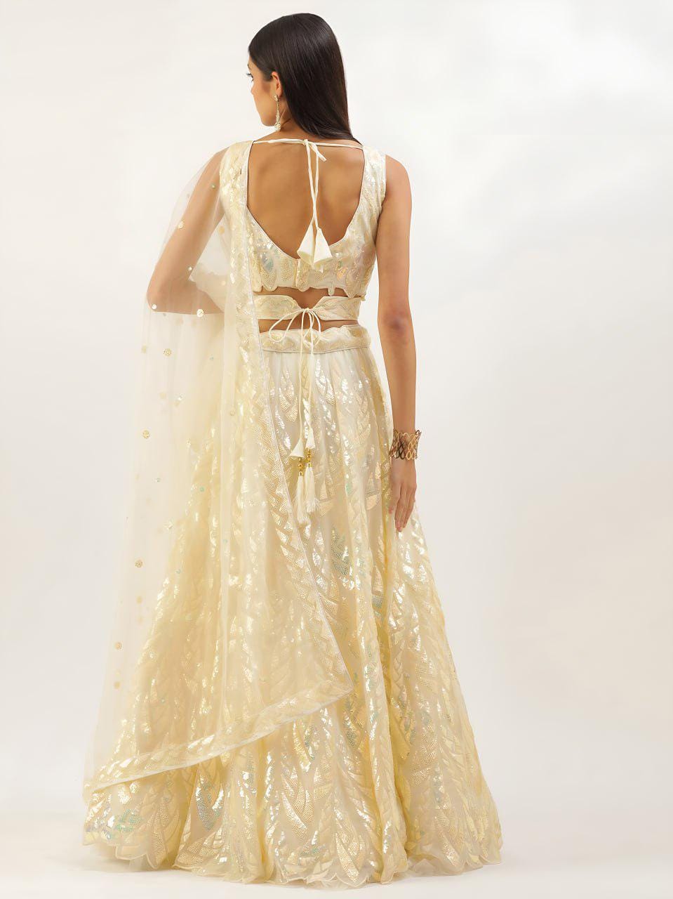 Yellow Soft Net Lehenga Choli Set, Sequins Embroidery, Semi Stitched Wedding Bridal Wear