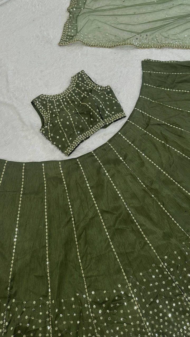 Heavy Thai Silk Lehenga Choli Set | Sequin Work, 3.5 Meter Flare, Bridal Party Wear