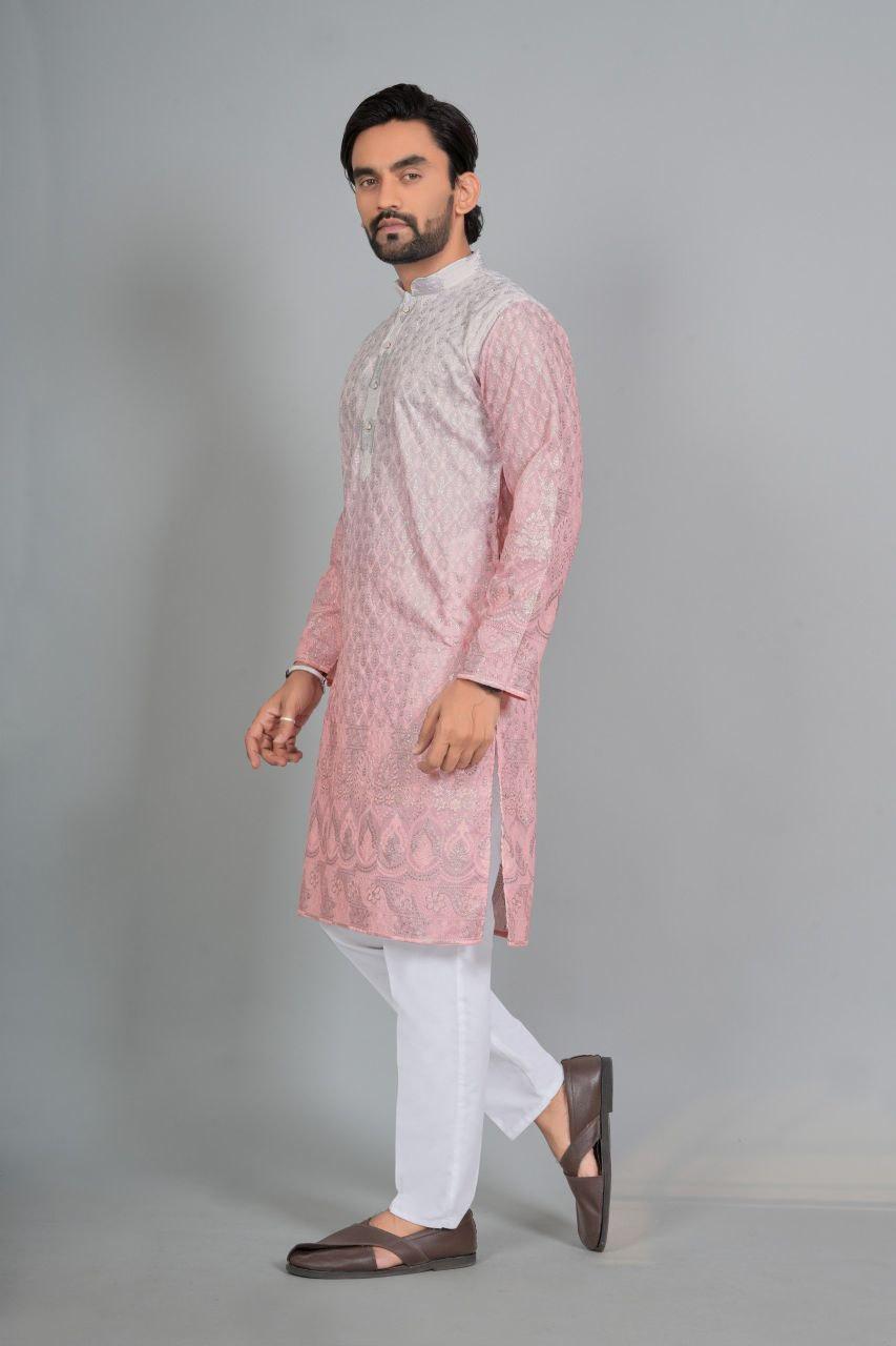 Men's Roman Silk Kurta Pajama Set with Embroidered Koti, Festive Ethnic Wear