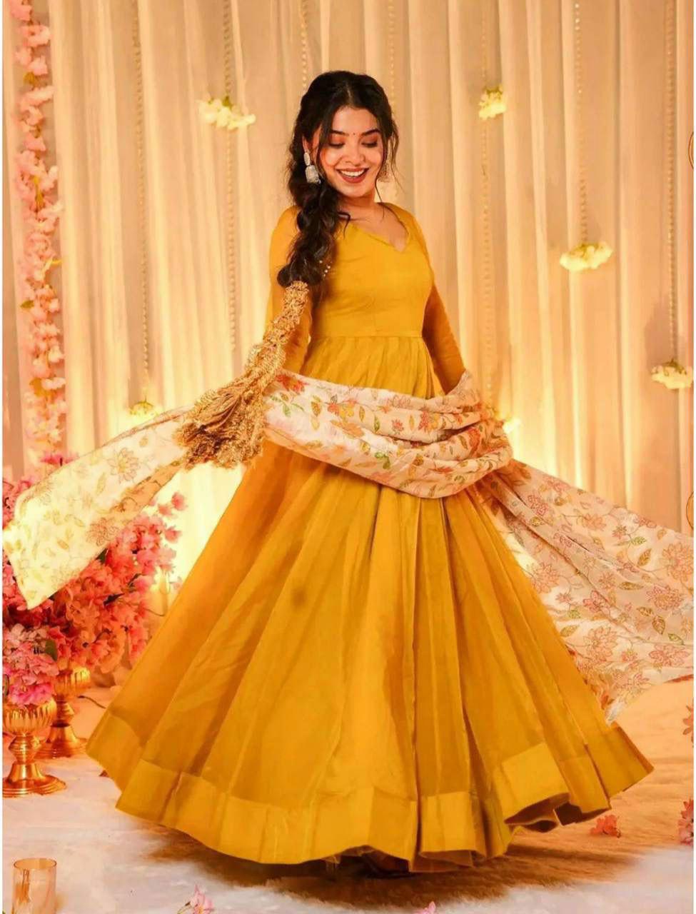 Georgette Anarkali Gown with Digital Print Dupatta, Festive Ethnic Dress