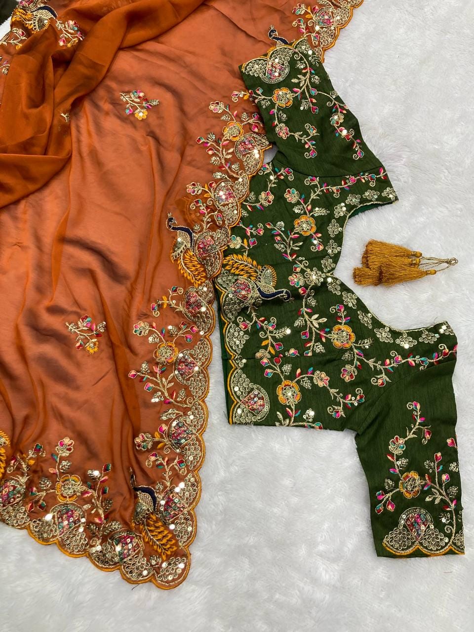 Rangoli Silk Saree | White Coding, Multi Embroidery, C-Pallu, Cutwork Border, Unstitched Blouse