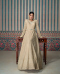 Cream Embroidered Faux Georgette Gown with Dupatta, Festive Party Wear Indian Dress