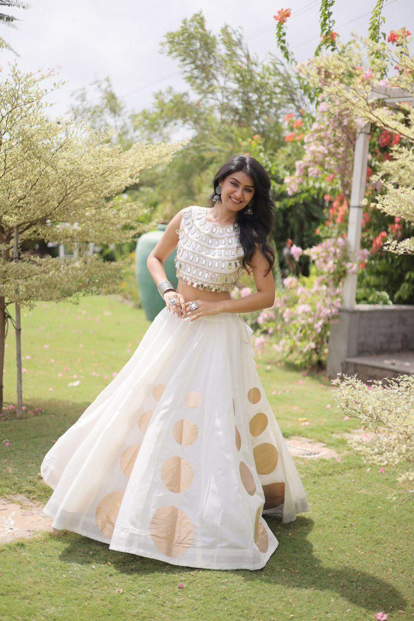 Roman Silk Lehenga Choli Set | Gota Work, Mirror Lace Blouse, Festive Wear