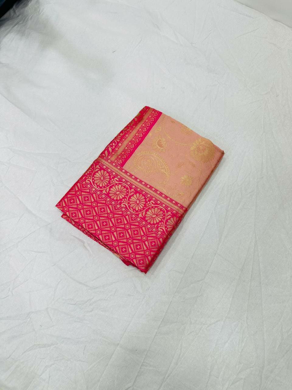 Soft Lichi Silk Saree | Rich Pallu, Jacquard Border, Wedding Party Wear