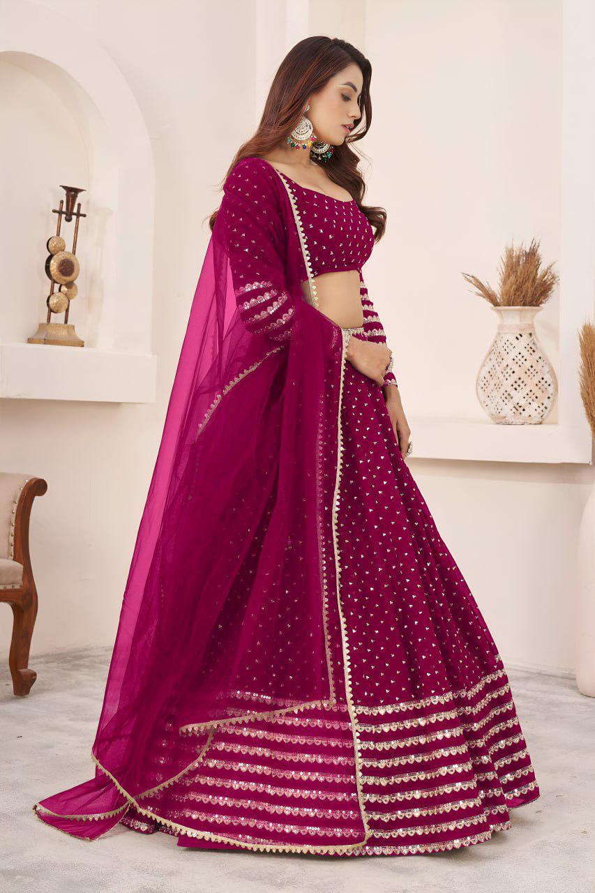 Rani Pink Georgette Lehenga Choli Set | Zari Sequins Embroidery, Festive Wear