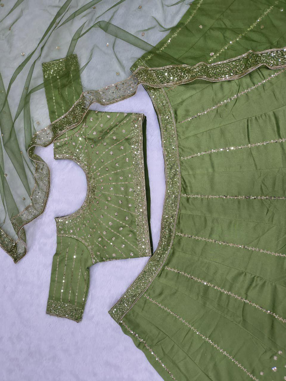Vichitra Silk Lehenga Choli, Zari Sequins Embroidery, Semi Stitched Wedding Set