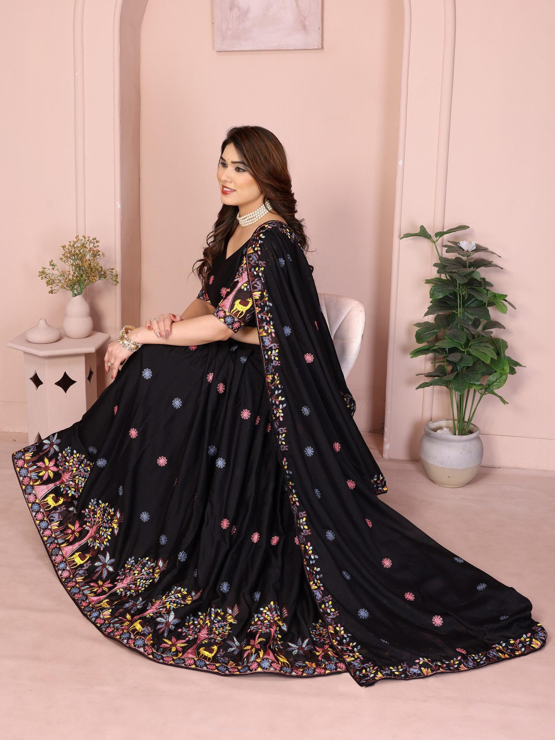 Embroidered Star Georgette Lehenga Choli Set | Indian Wedding Wear, Bridal Festive (2 Colours)