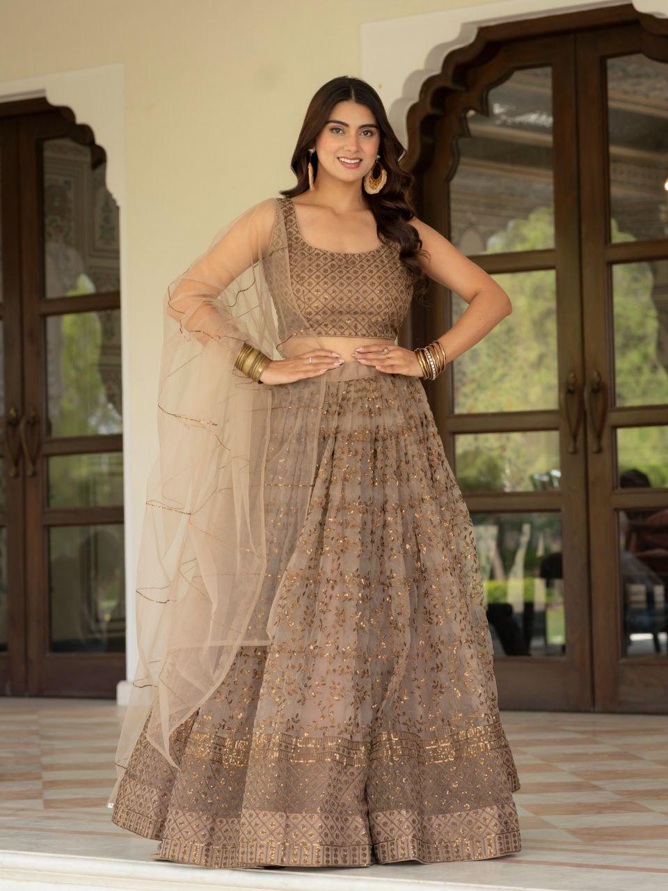 Net Lehenga Choli, Zari Sequins Embroidery, Semi Stitched Bridal Set, Wedding Party Wear