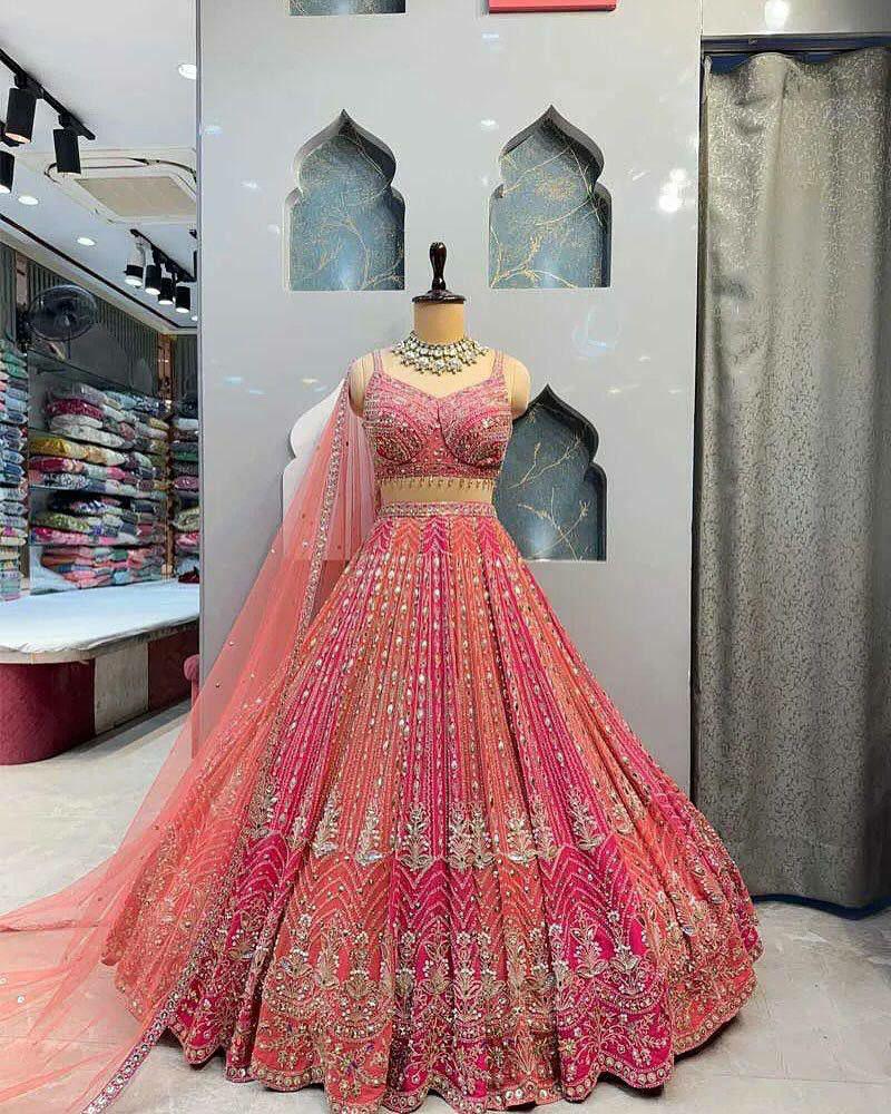 Faux Georgette Lehenga Choli, Mirror Work, Grand Flare Bridal Set