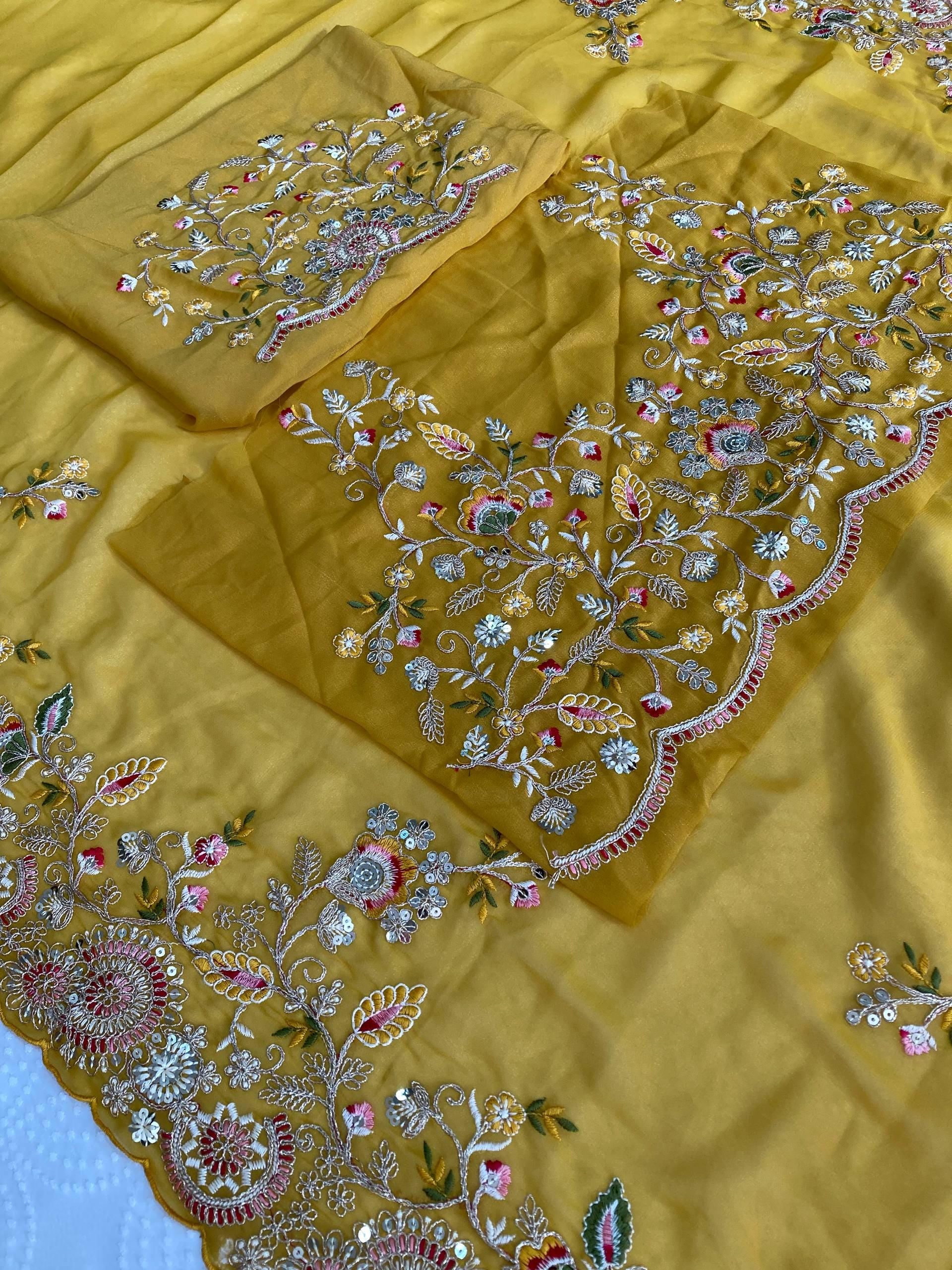 Soft Star Georgette Embroidered Saree with Cutwork Aarco Border