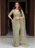Designer Net Saree | Beads, Pearls, Sequins Embroidery | Party Wedding Wear (Unstitched Blouse)