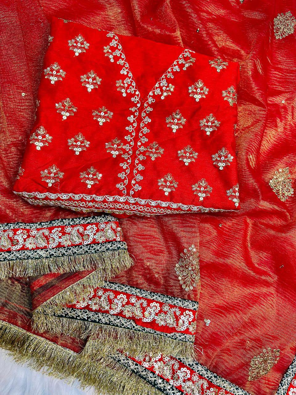 Heavy Soft Banarasi Crush Saree with Embroidery Work