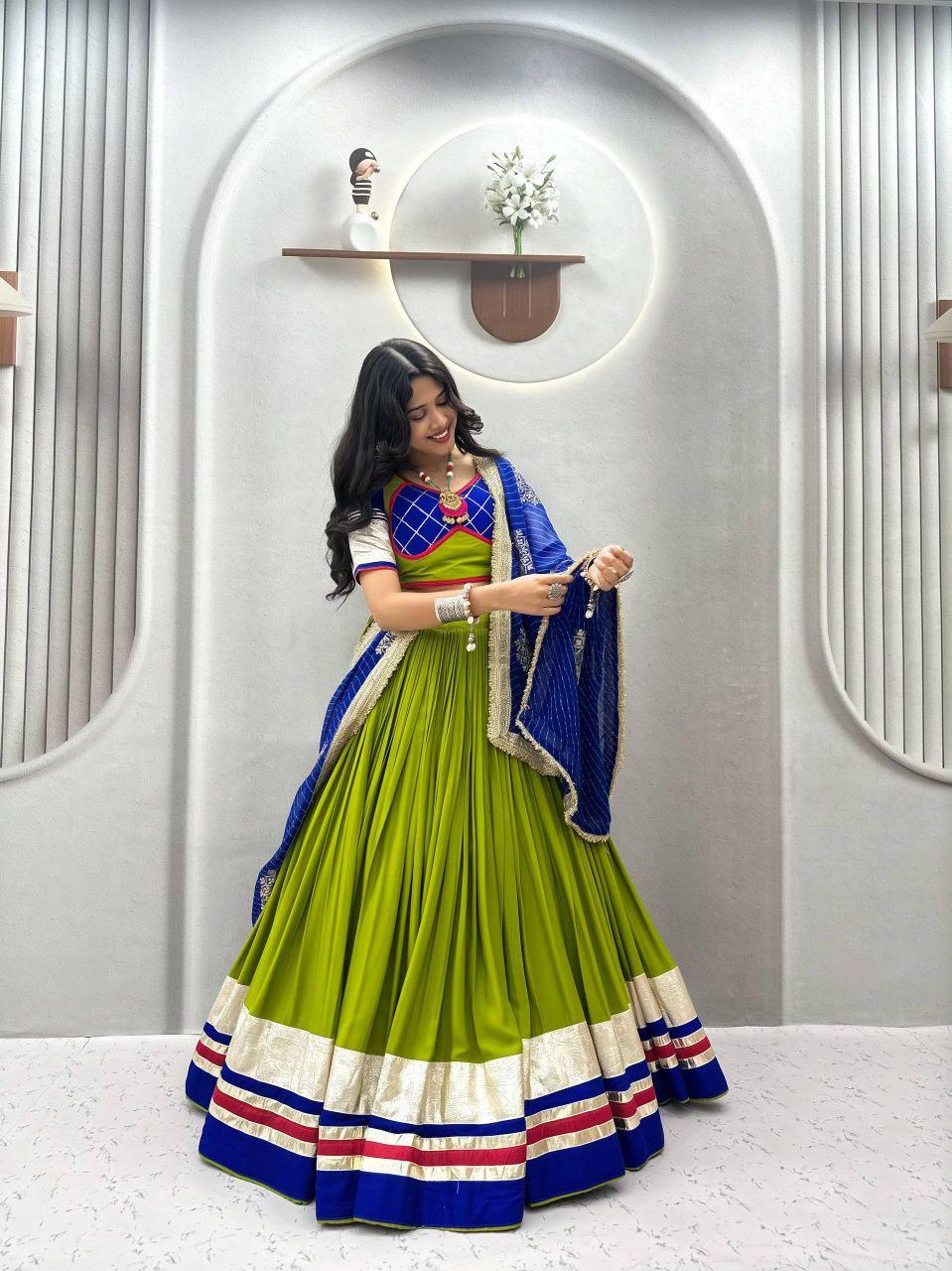 Pure Cotton Lehenga Choli Set | Heavy Ribbon Work, Lampi Lace, 6 Meter Flair