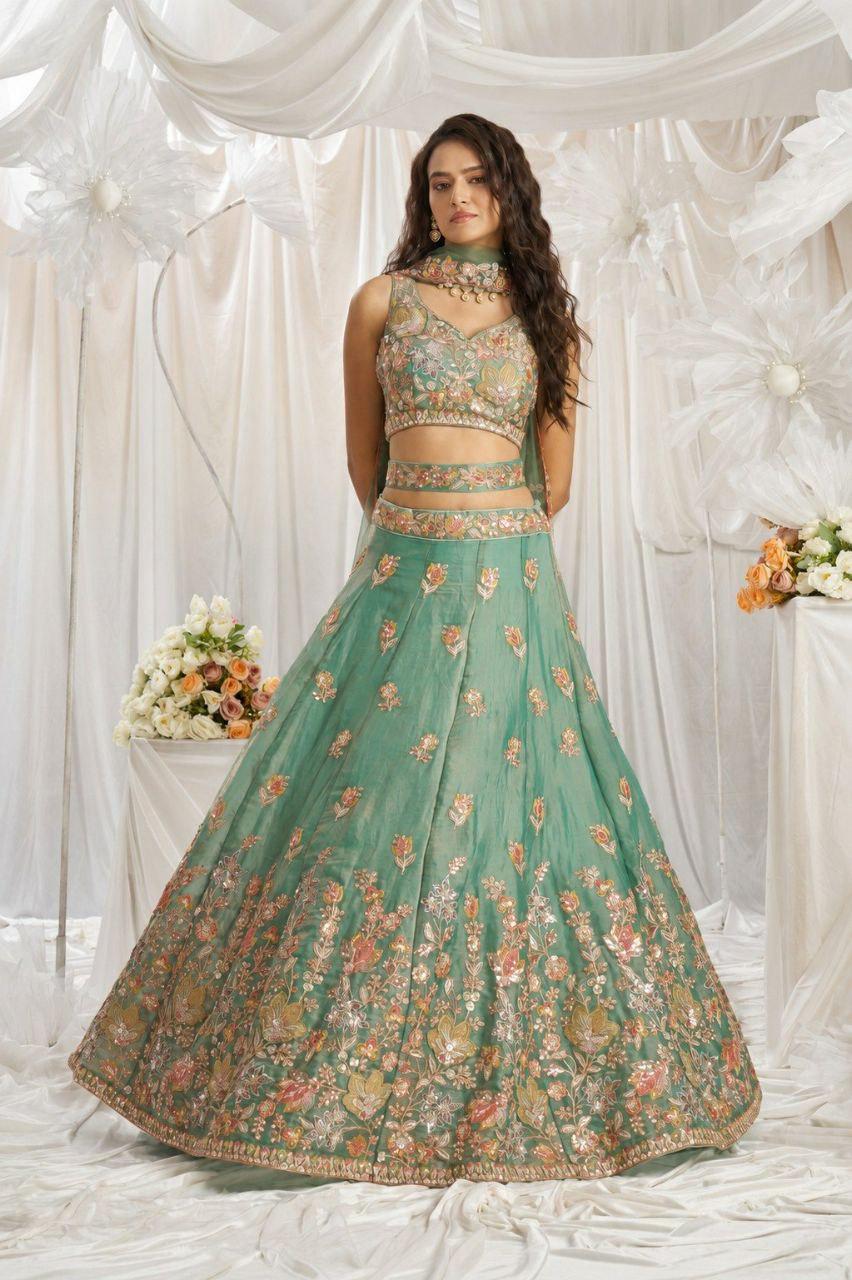 Fandy Lehenga Choli Set, Zari Sequin Embroidery, Net Dupatta, Wedding Designer Wear