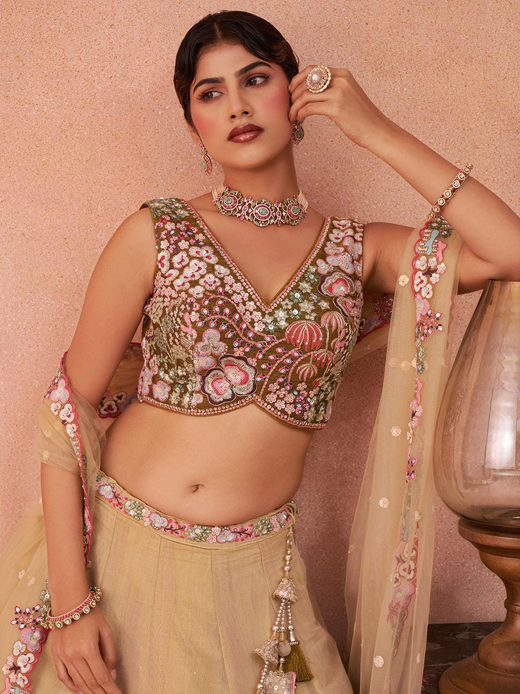 Ombre Net Lehenga Choli Set, Sequins Embroidery, Bridal Wedding Party Wear