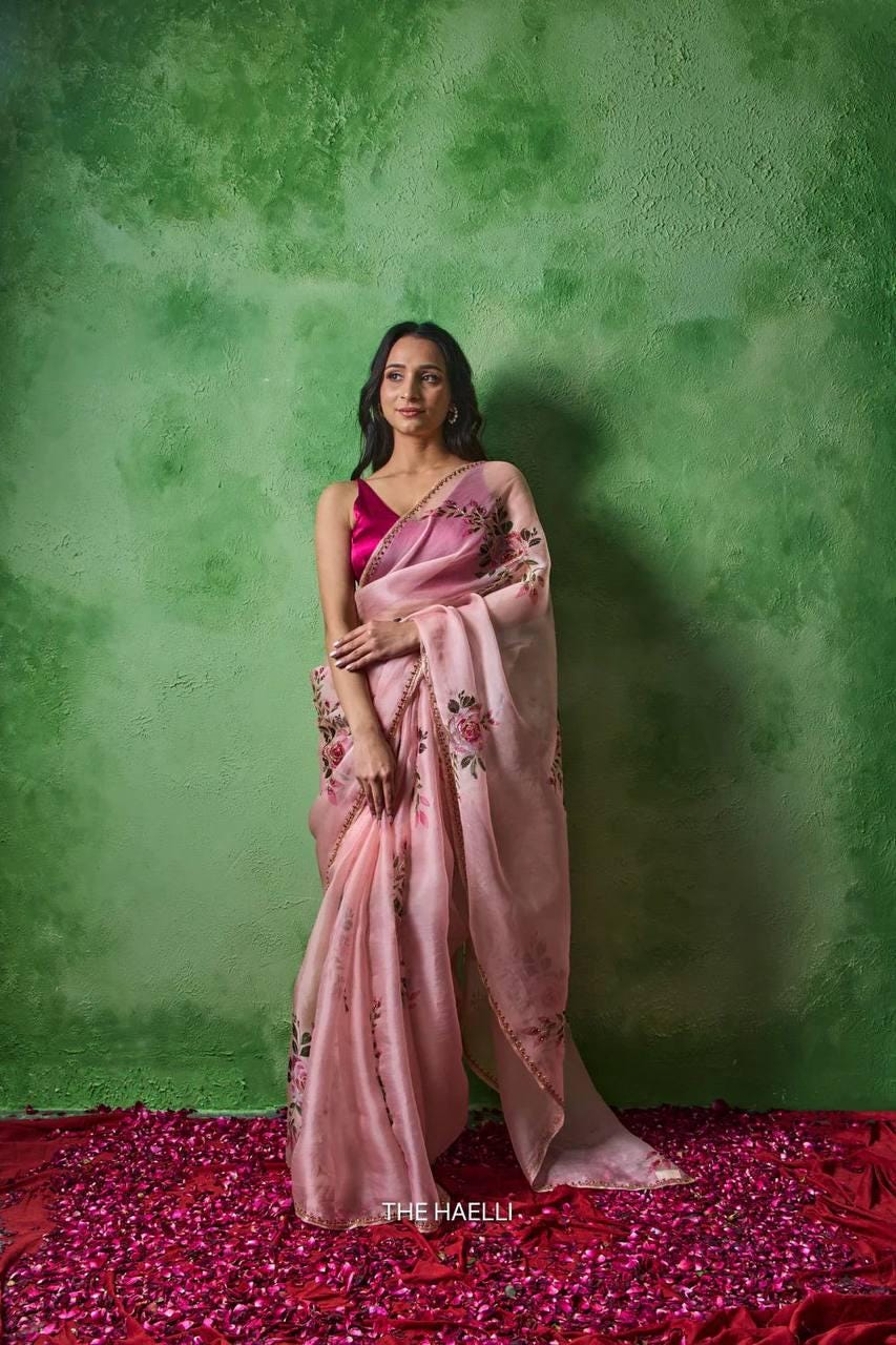 Soft Tabby Floral Sparrow Print Lehenga Choli | Handwork Cutdana Indian Wedding Festive Wear