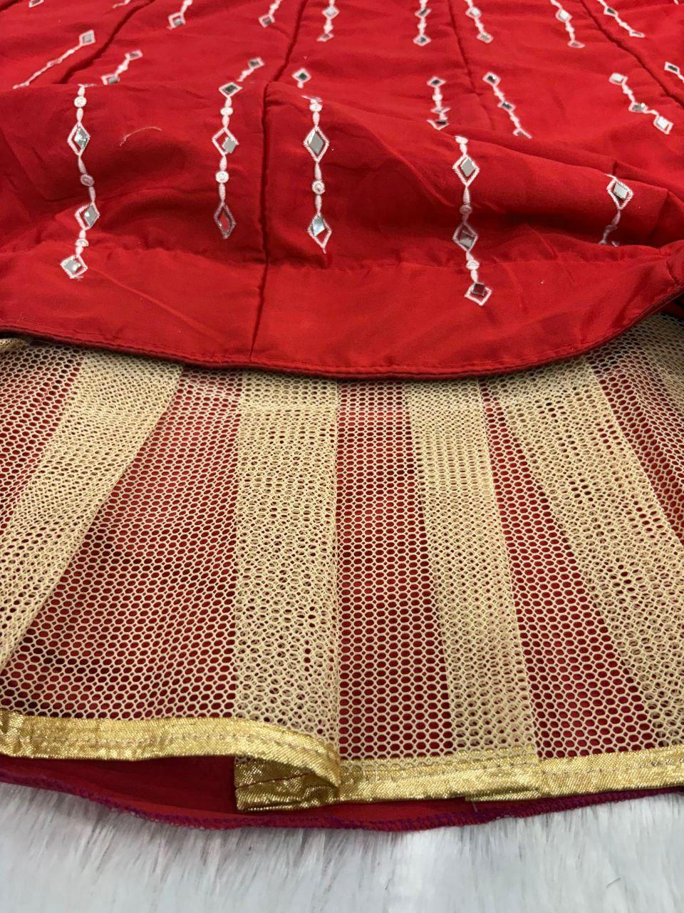 Malai Satin Silk Lehenga Choli, Mirror Work Bridal Wedding Party Wear Set