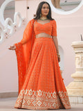 Orange Georgette Lehenga Choli Set | Embroidered Gottapatti, Sequins | Semi-Stitched Outfit, Organza Dupatta