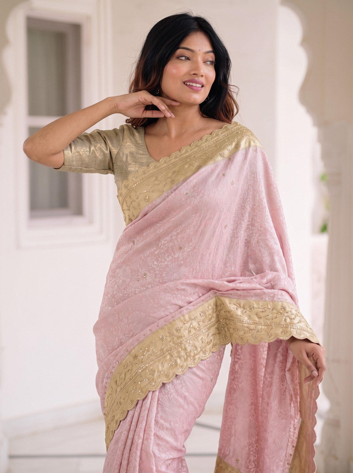 Pure Kanjivaram Silk Saree | Gold Zari Border, Embroidered Wedding Saree, Unstitched Blouse