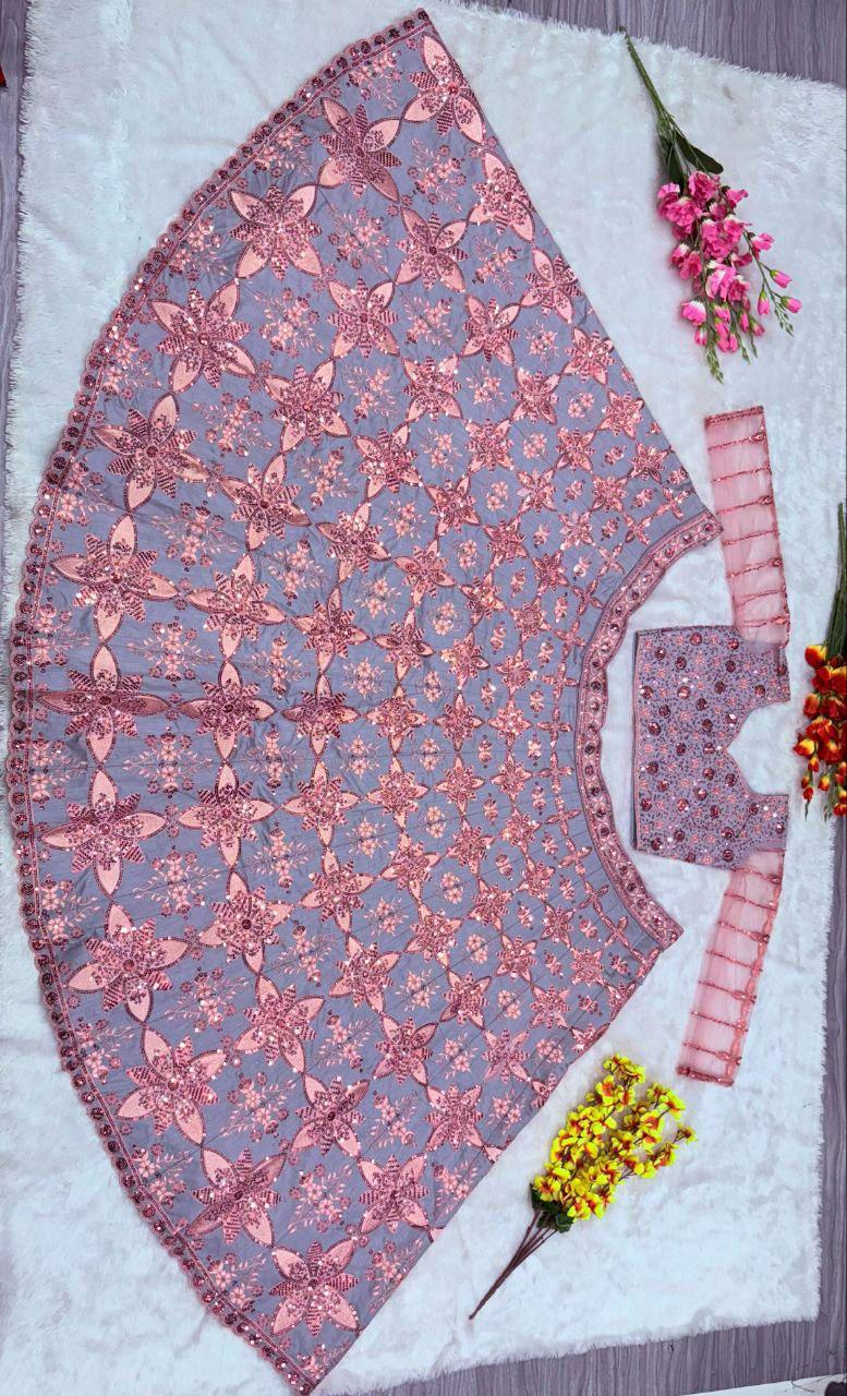 Malburi Silk Lehenga Choli | Heavy Sequin Embroidery, Semi-Stitched (XXL)